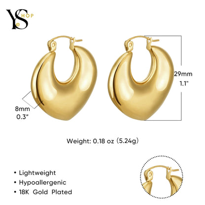 Trendy Round Chunky Hoop Earrings For Women | Stainless Steel Geometric Earring | YeuroShop