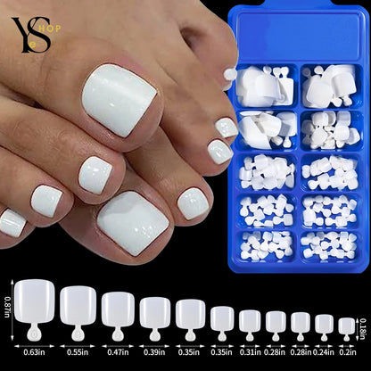 100PCS Short Square White False Toenail Tips - Full Cover Acrylic Toe Extensions for a Flawless Pedicure.