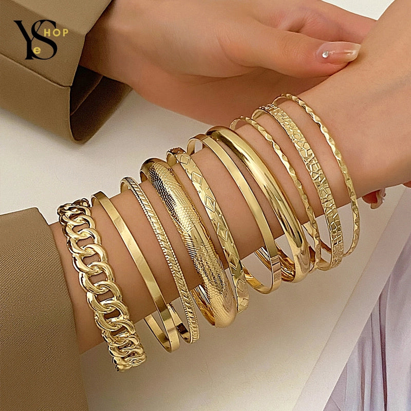 10-Piece Trendy Multilayer Bracelet Set for Women - Elegant, Delicate, and Sparkling Adjustable Bangles, Ideal for Couples' Jewelry Gifts.