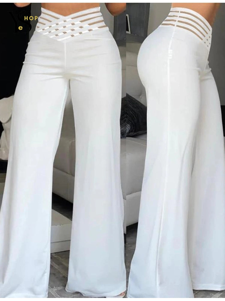 Stand out with These Trendy Wide Leg Flared Pants – High Waist and Sheer Mesh Pockets for a Unique Streetwear Look | YeuroShop