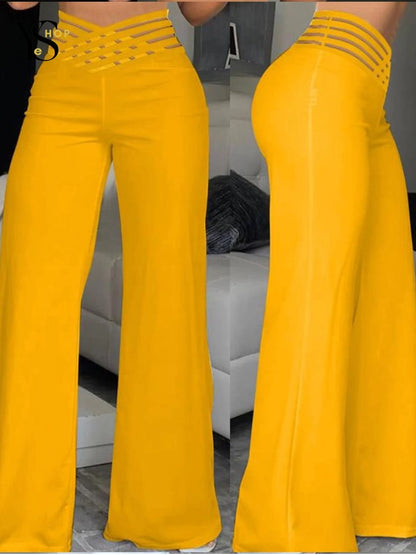 Stand out with These Trendy Wide Leg Flared Pants – High Waist and Sheer Mesh Pockets for a Unique Streetwear Look | YeuroShop