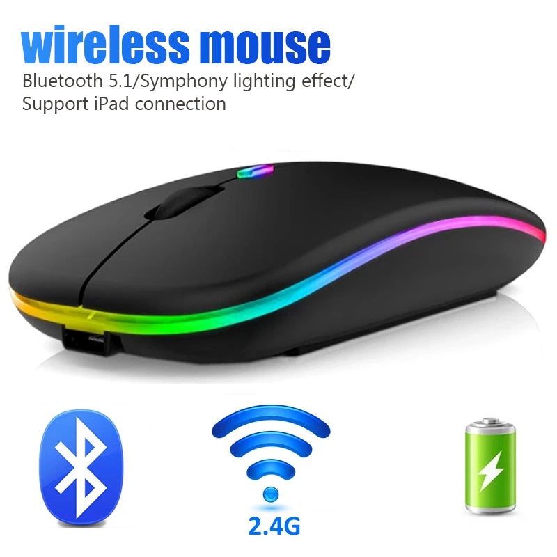 Wireless RGB Bluetooth Mouse - Rechargeable Silent LED Backlit Ergonomic Gaming Mouse for Laptop & PC | YeuroShop